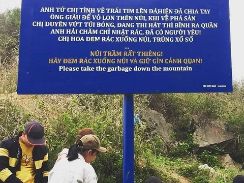Độc đáo biển báo không vứt rác ở núi Trầm